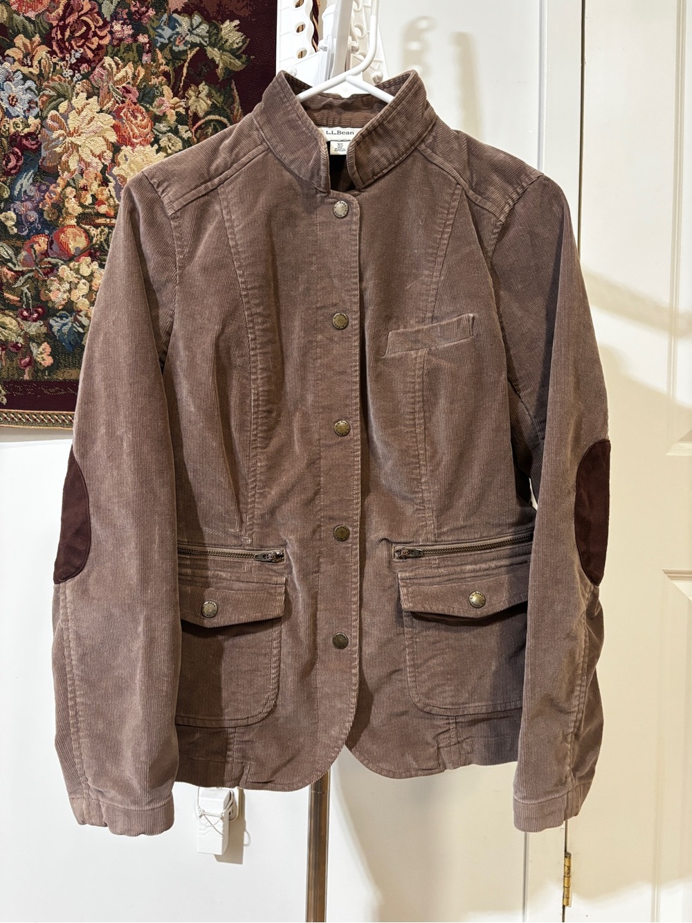 L.L.Bean Women’s XS Brown Corduroy Field Jacket Suede Elbow Patch Utility
